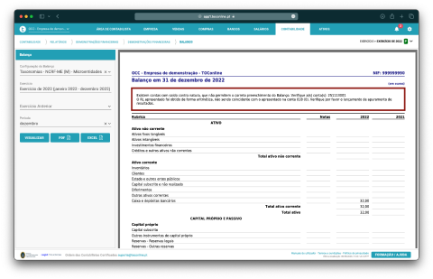 Interface do Módulo contabilidade