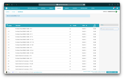 Interface do Módulo Gestão de Stocks